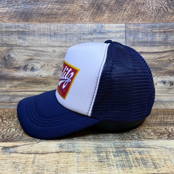 Schlitz Mens Trucker Hat Navy Snapback Defunct Milwaukee Beer Pale Lager Cap - Picture 4 of 8
